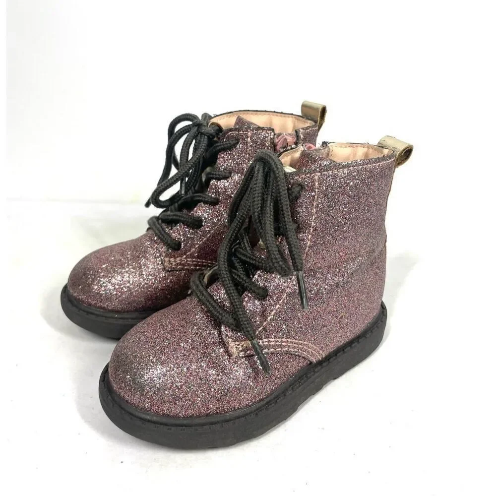 Carter’s ZOLA Pink Glitter Multi Lace Up Zip Combat Boots Toddler Girls Size 5